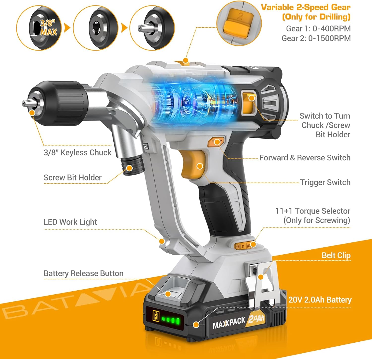 Diagram of BATAVIA Cordless Drill components