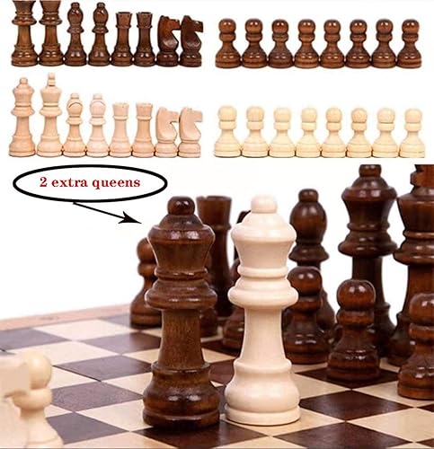 Miniatura 3 de Juego de ajedrez magnético plegable de madera de viaje, juego de tablero de ajedrez con ranuras de almacenamiento, incluye 2 reinas adicionales, el