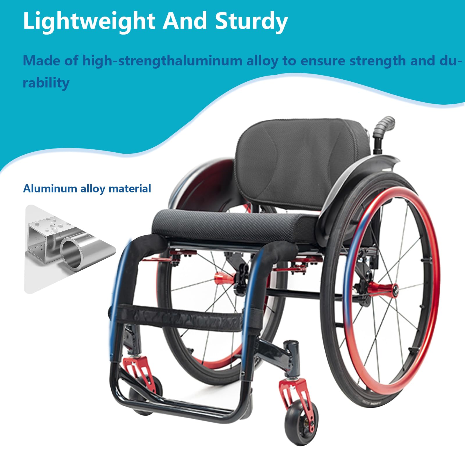 Sillas de Ruedas Adulto, deportiva, Silla de ruedas manual, Aluminio, Autopropulsable, Para minusválidos(38cm/14.9in Seat,Blue)