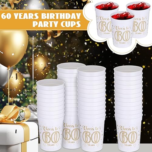 Miniatura 6 de Paquete de 40 tazas de cumpleaños 40 decoraciones de cumpleaños 50 para hombres regalos de fiesta de cumpleaños 60 tazas de fiesta doradas y blancas