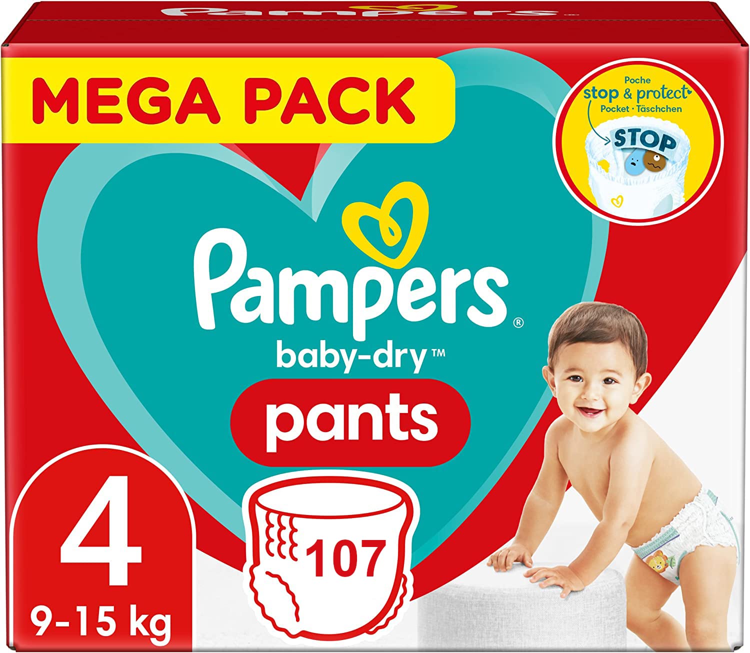 PAMPERS PANTS TAILLE 4 BABY-DRY COUCHES-CULOTTES 107 COUCHES (9-15 KG)