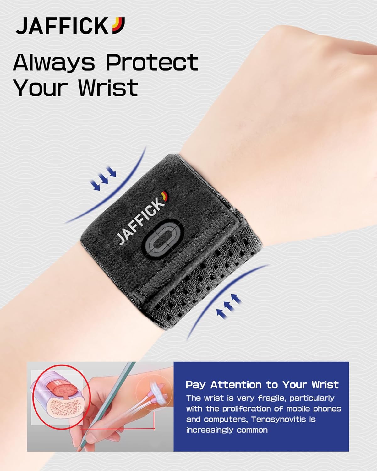 Wrist Brace for Carpal Tunnel with Adjustable Velcro, Elastic Wrist Protector Wraps Strap for Pain Relief Tendonitis, Weightlifting, Sports, Workout, Right Left Hand Fits