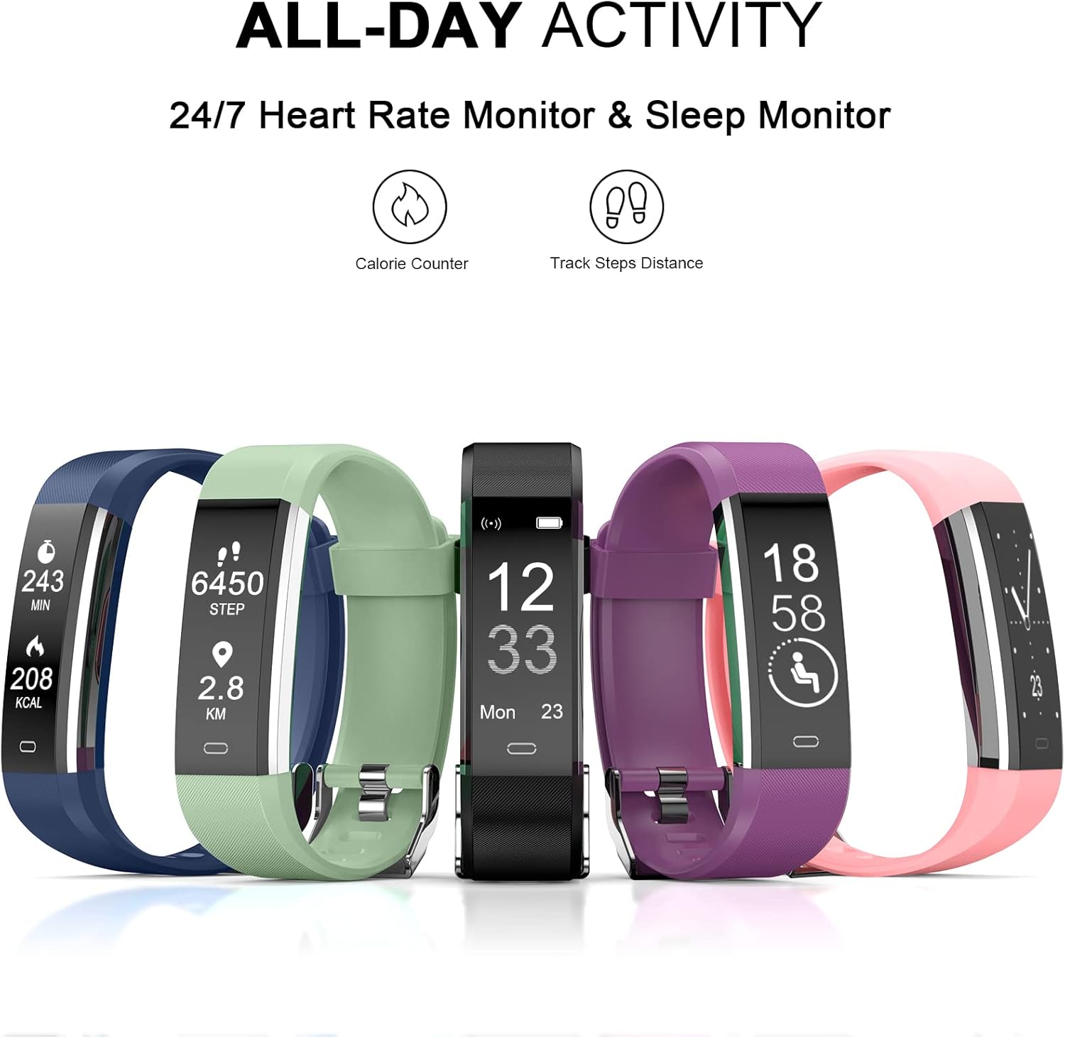 Overfly Fitness Tracker with Connected GPS, Activity Tracker Watch with Heart Rate, 14 Sport Modes, Sleep Tracking, Smart Fitness Band, Pedometer Watch with Step/Calories Counter for Men Women : Sports & Outdoors
