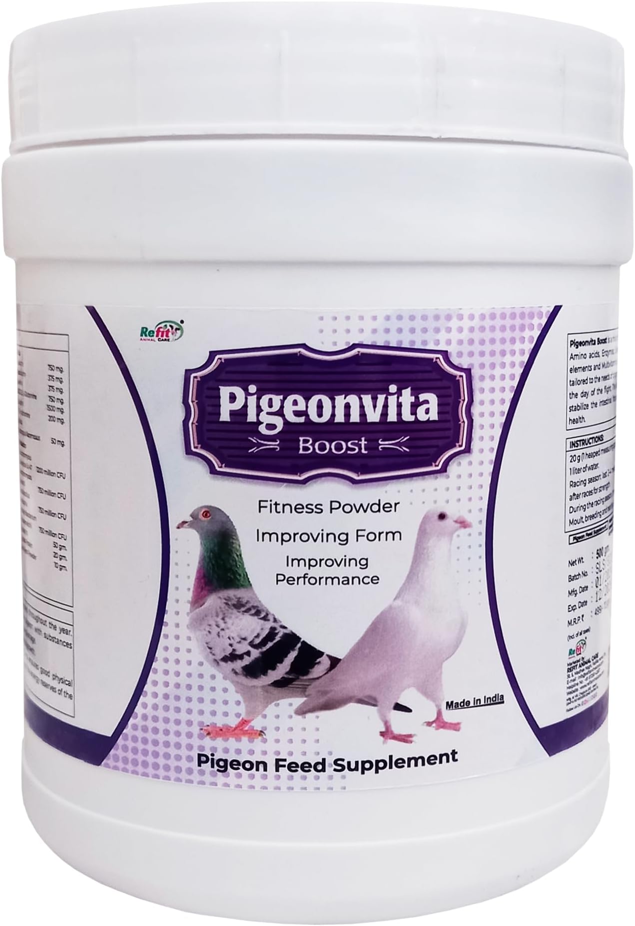 Refit Animal Care Fitness Powder Pigeon Feed Supplement - Form & Performance Booster for Pigeons, 500 gram, Pigeonvita,