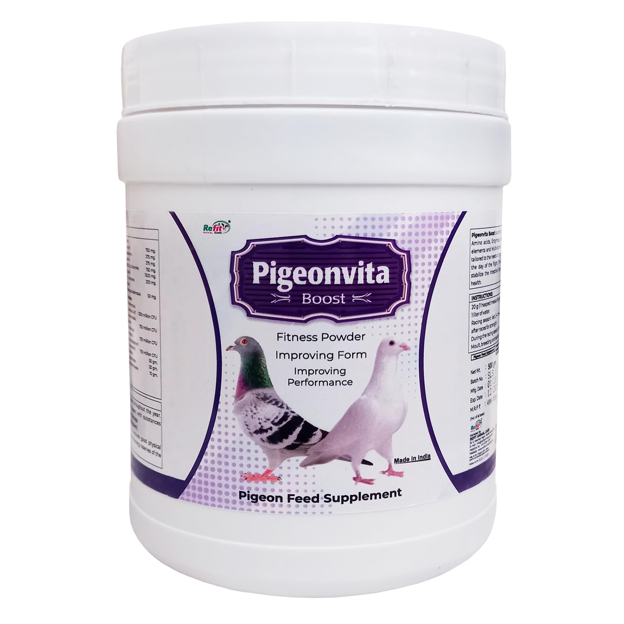 Refit Animal Care Fitness Powder Pigeon Feed Supplement - Form & Performance Booster for Pigeons, 500 gram, Pigeonvita,