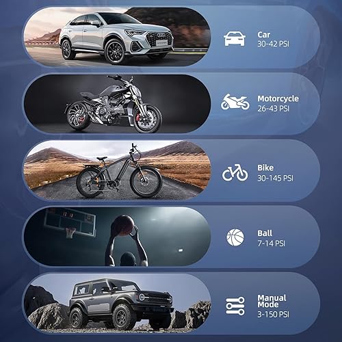 Miniatura 4 de YSYSYS Inflador de neumáticos 3 veces más rápido, compresor portátil pequeño Vaclife con medidor de presión de pantalla LCD, adecuado para