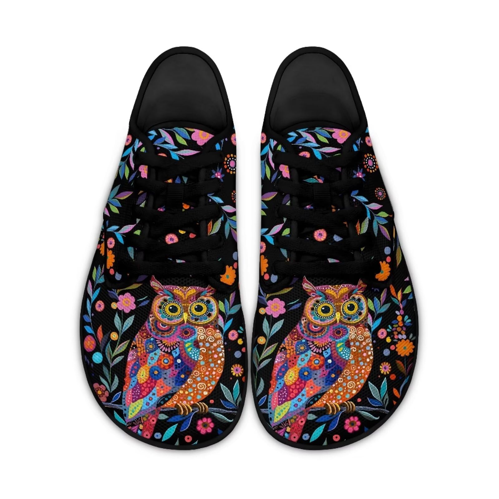Fuxowvby Owl Barefoot Women Workout Hiking Basketball Trail Sneaker Womens Cozy Wide Toe Box Sport Zero Drop Running Sneakers Non-Slip Lightweight Black US 7