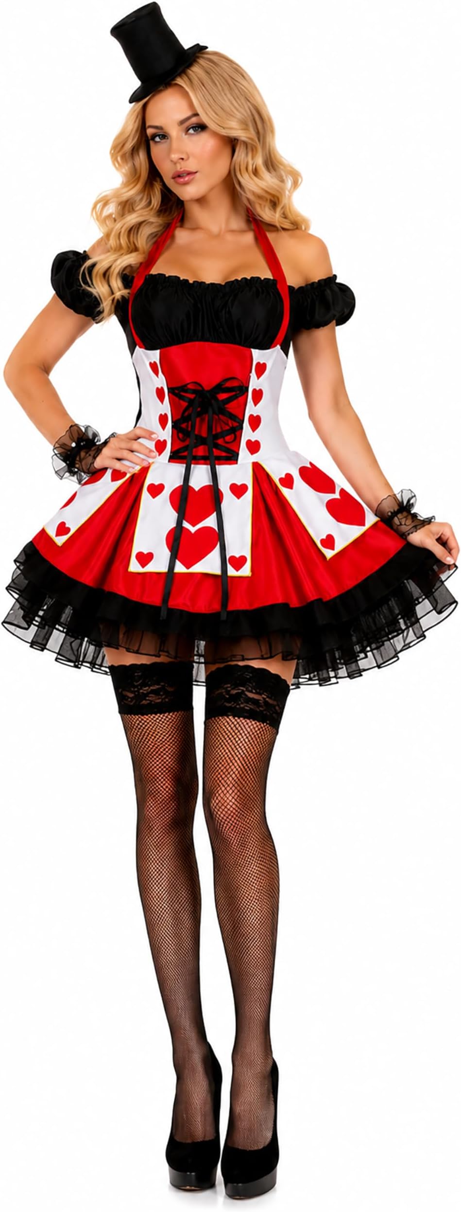 Yummy Bee Queen of Hearts Costume Women Alice in Wonderland Costume Adult Womens Halloween Outfits Fancy Dress Red Queen Fairytale Outfit Plus Size UK 6-22