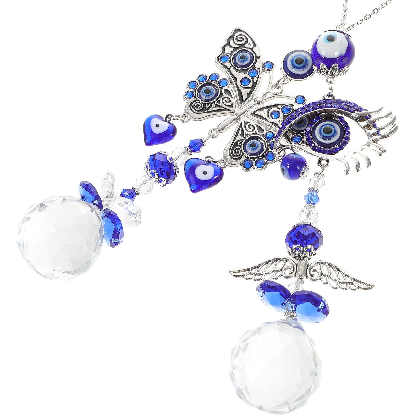 Abaodam 8 Pièces Attrape-Soleil en Verre Blanc Œil Maléfique Bleu, Décoration Suspendue Légère et Facile à Transporter pour Jardin et Intérieur, Design Élégant et Finition Soignée