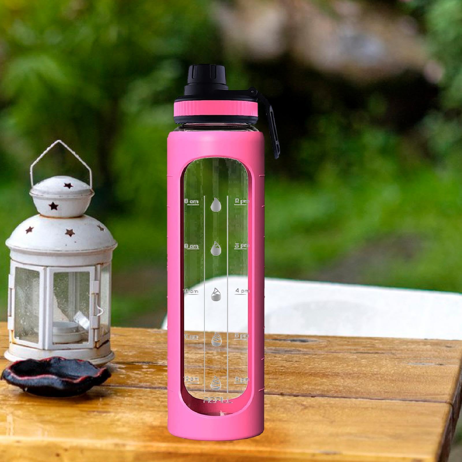 Botella Deportiva Vaso de Vidrio para Hidratación con Tapa Marca de Protector Silicona Mango Cómodo Adecuada para Ejercicio Bicicleta Desplazam
