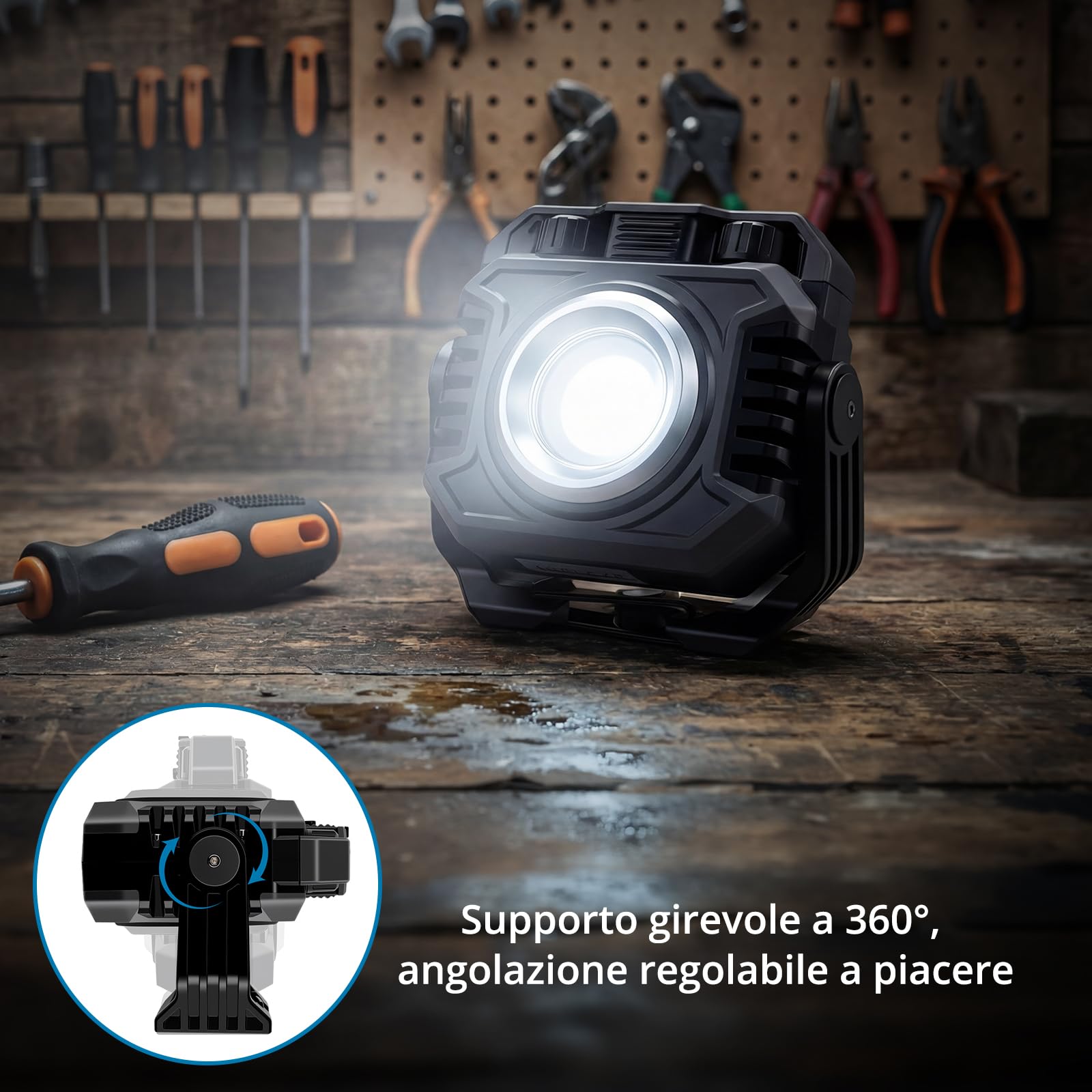 AUTOUTLET 2pz Lampada Portatile LED Ricaricabile 1500 LM,Lampada da Lavoro con 3 Modalità di Illuminazione,Impermeabile IP65 Supporto Girevole 360°Magnete+Gancio+Attacco 1/4",per Officina Campeggio