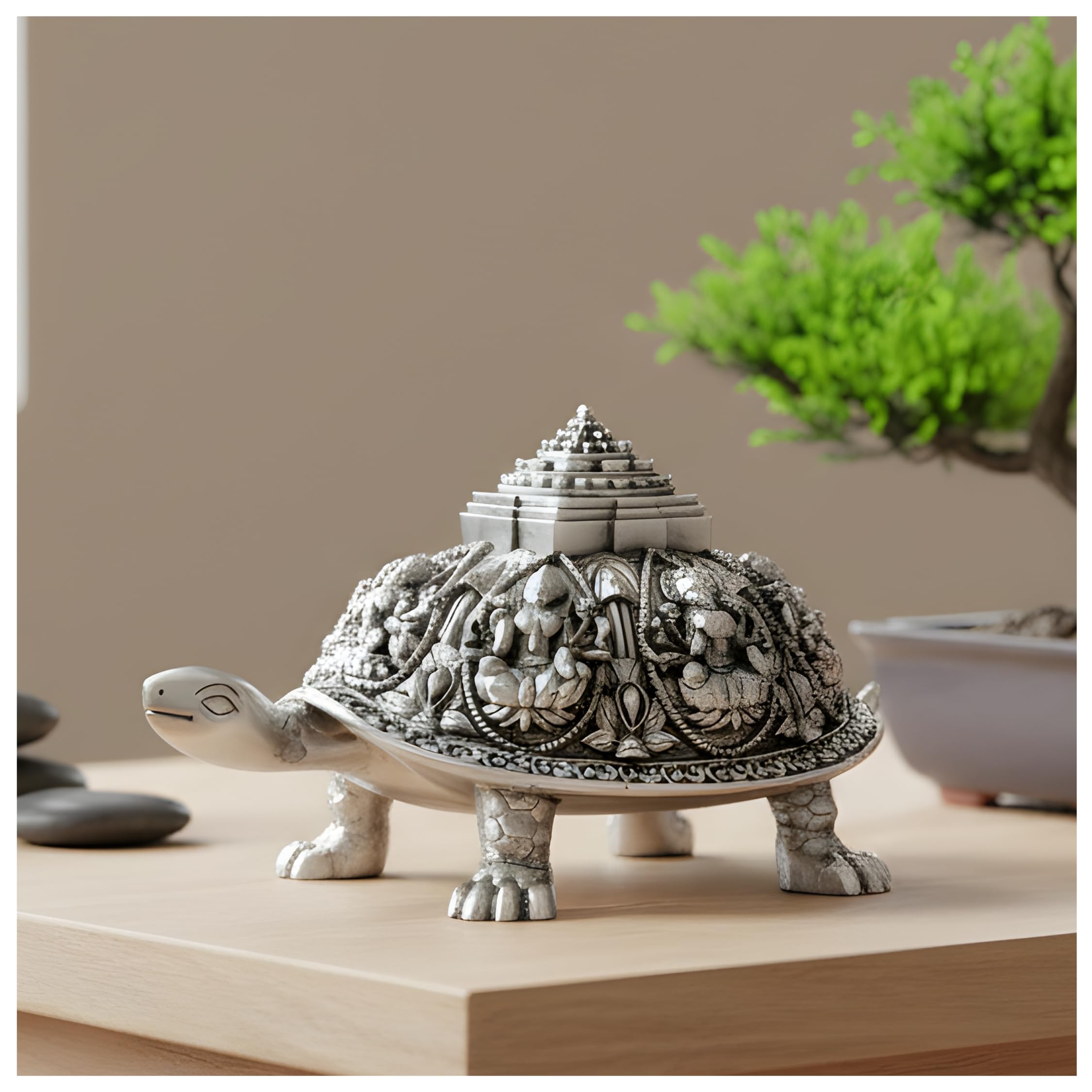 Dev Aastha 999 Pure Silver Plated Ashta Lakshmi Tortoise Idol | Vastu Home Decor for Pooja Room & Mandir | Turtle Showpi