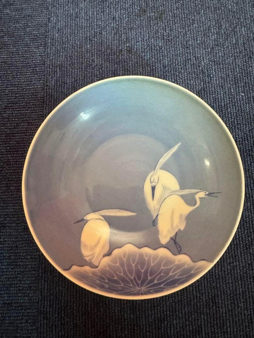 2007 其泉　染付白鷺文皿1客　蛸唐草文高台盃1客　未使用 2007 其泉 染付白鷺文皿1客 蛸唐草文高台盃1