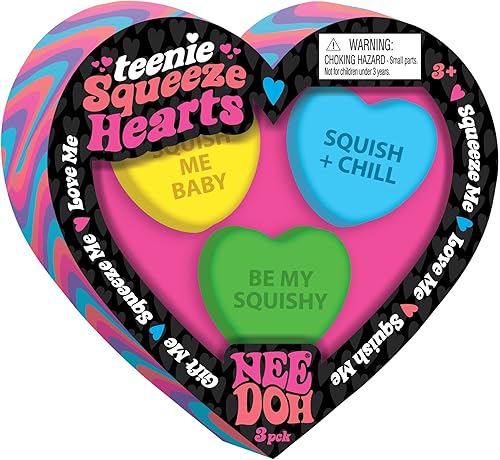 Miniatura 3 de Schylling NeeDoh Teenie Squeeze Hearts - Juguete antiestrés de San Valentín - 3 mini globos Groovy en varios colores - Edades 3 a adulto