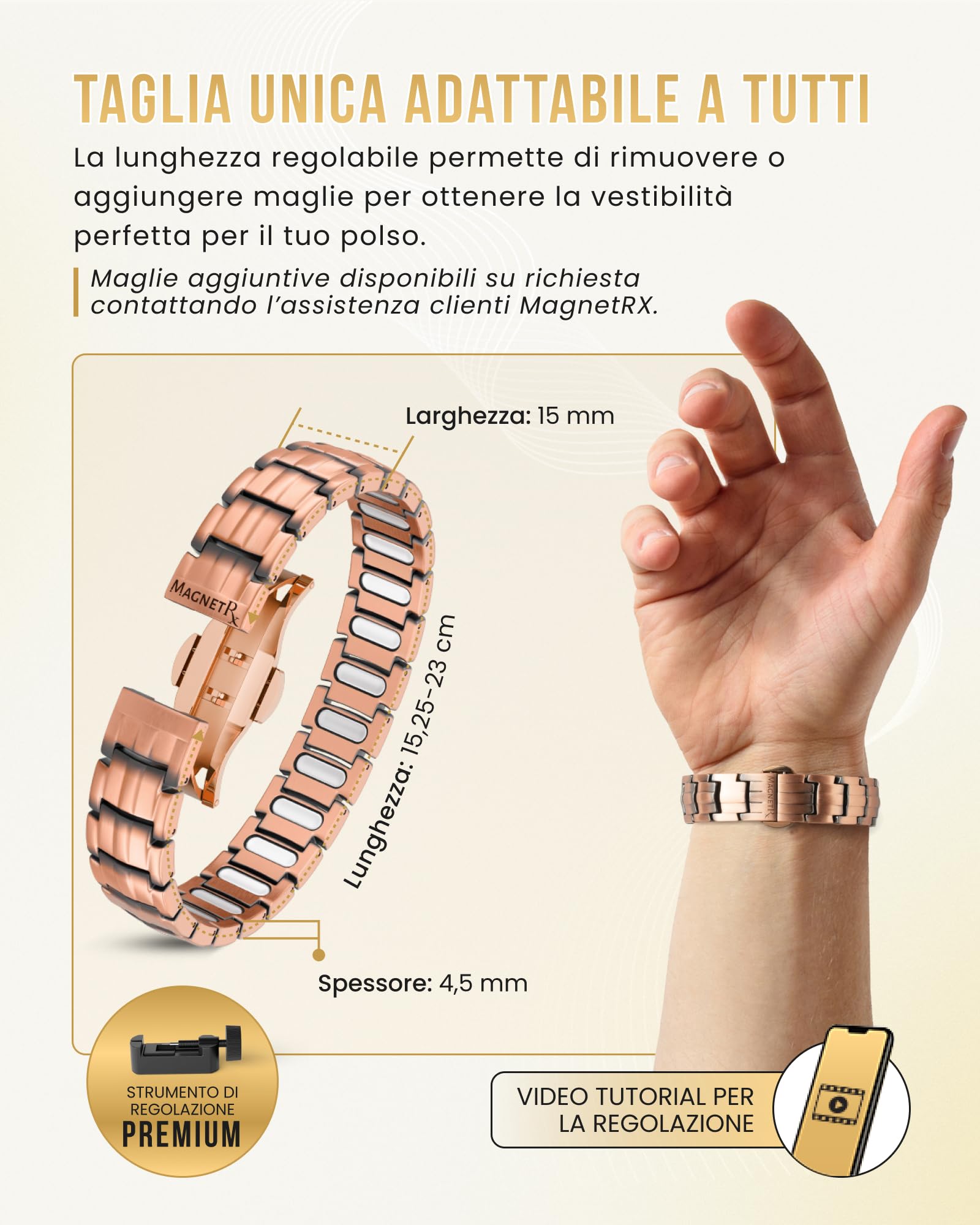 MagnetRX®, Braccialetto magnetico in rame, efficace braccialetto in rame puro per uomini e donne, bracciale magnetico regolabile in rame
