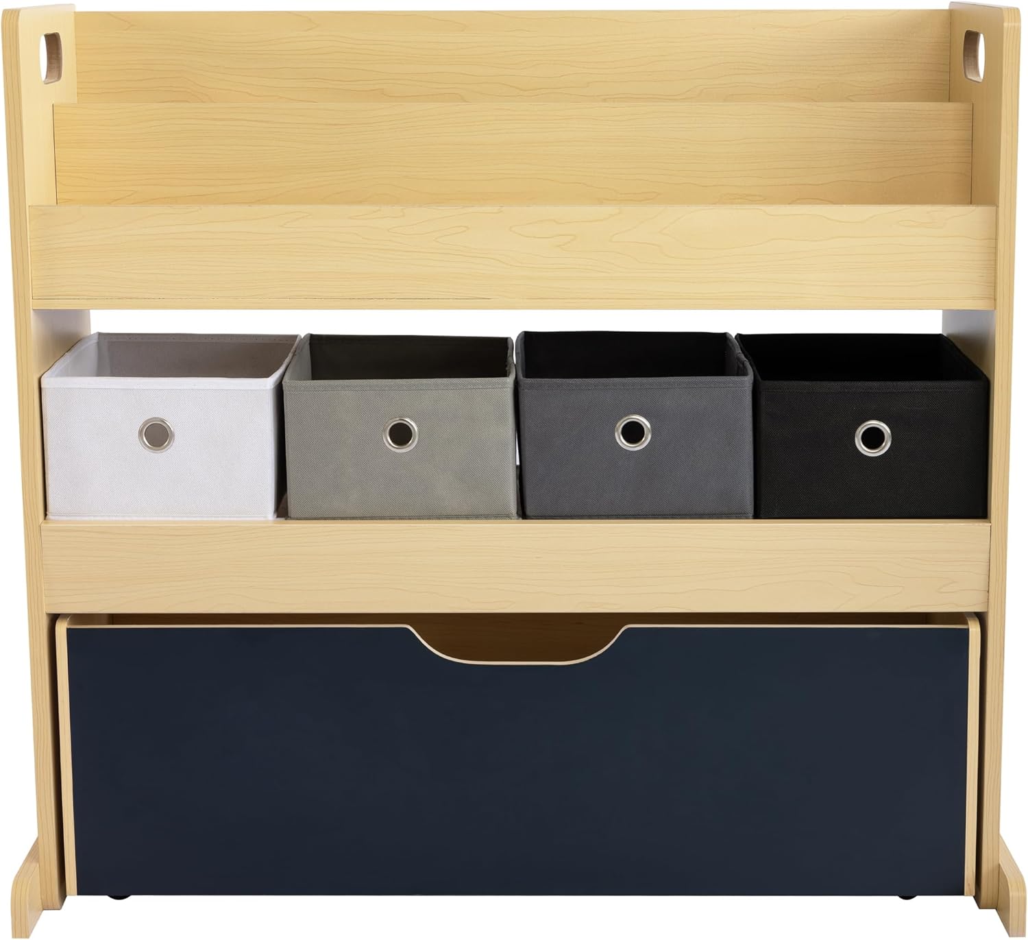 Humble Crew Dalton Toddler 3-in-1 Toddler Sized Storage Organizer with Rolling Chalkboard Toy Box, Fabric Bins, Natural/Black/White/Grey