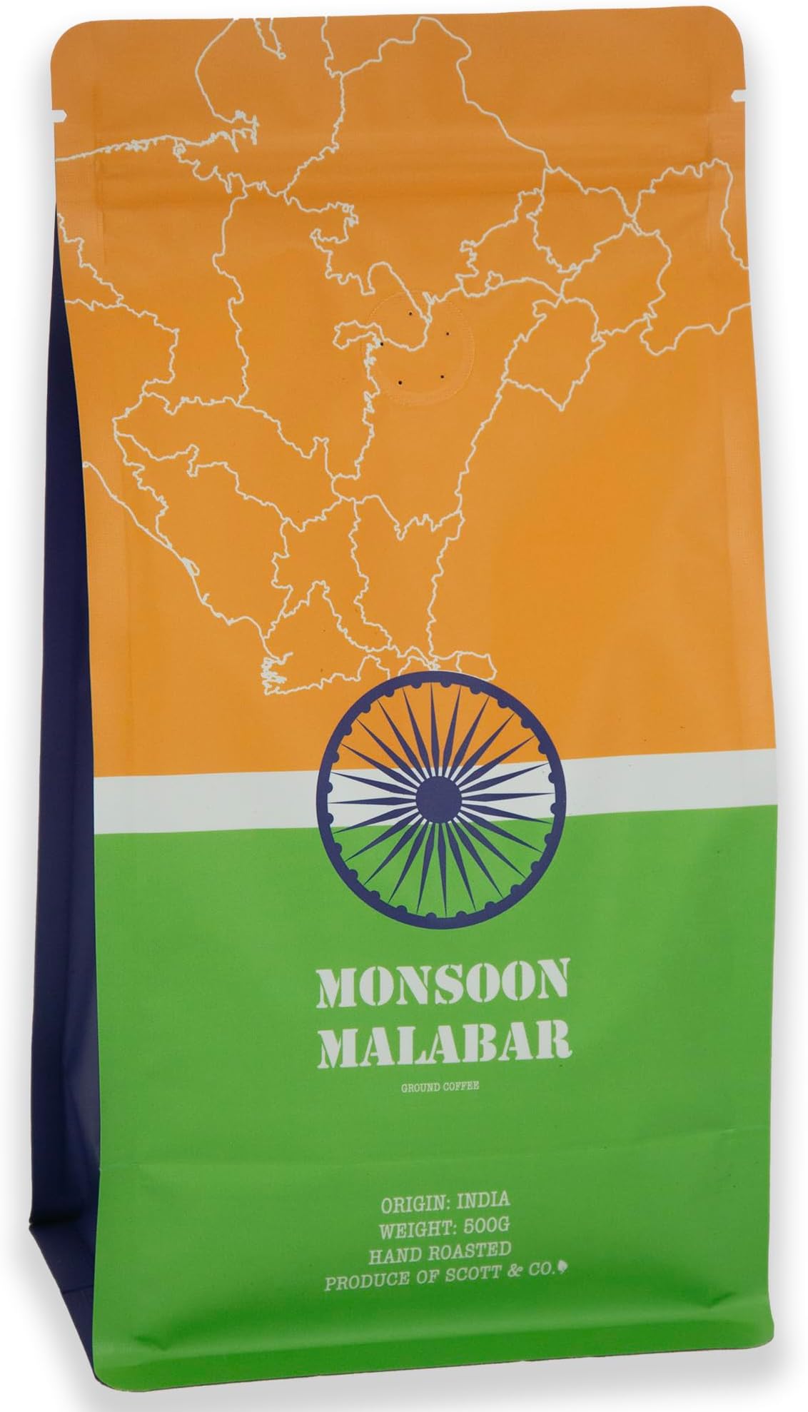 Monsoon Malabar Ground Coffee. Dark Roast Ground Coffee, Single Origin. 500g