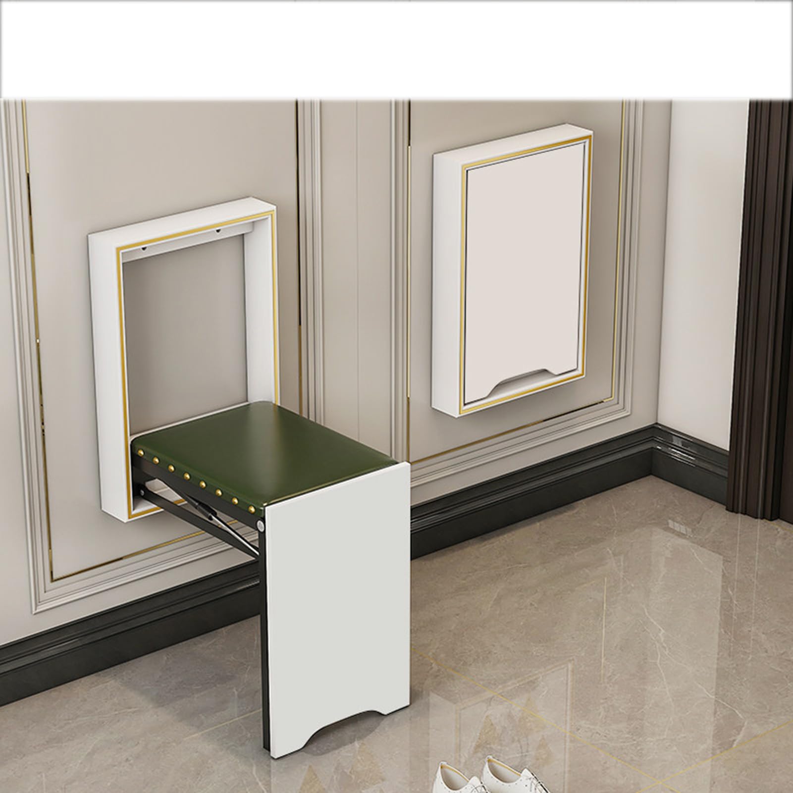 SLDAGe Wall Mounted Folding Invisible Chair,Invisible Shoe Changing Stool - Space Saving Stool for Entryway, Bedroom And Balcon,White 1