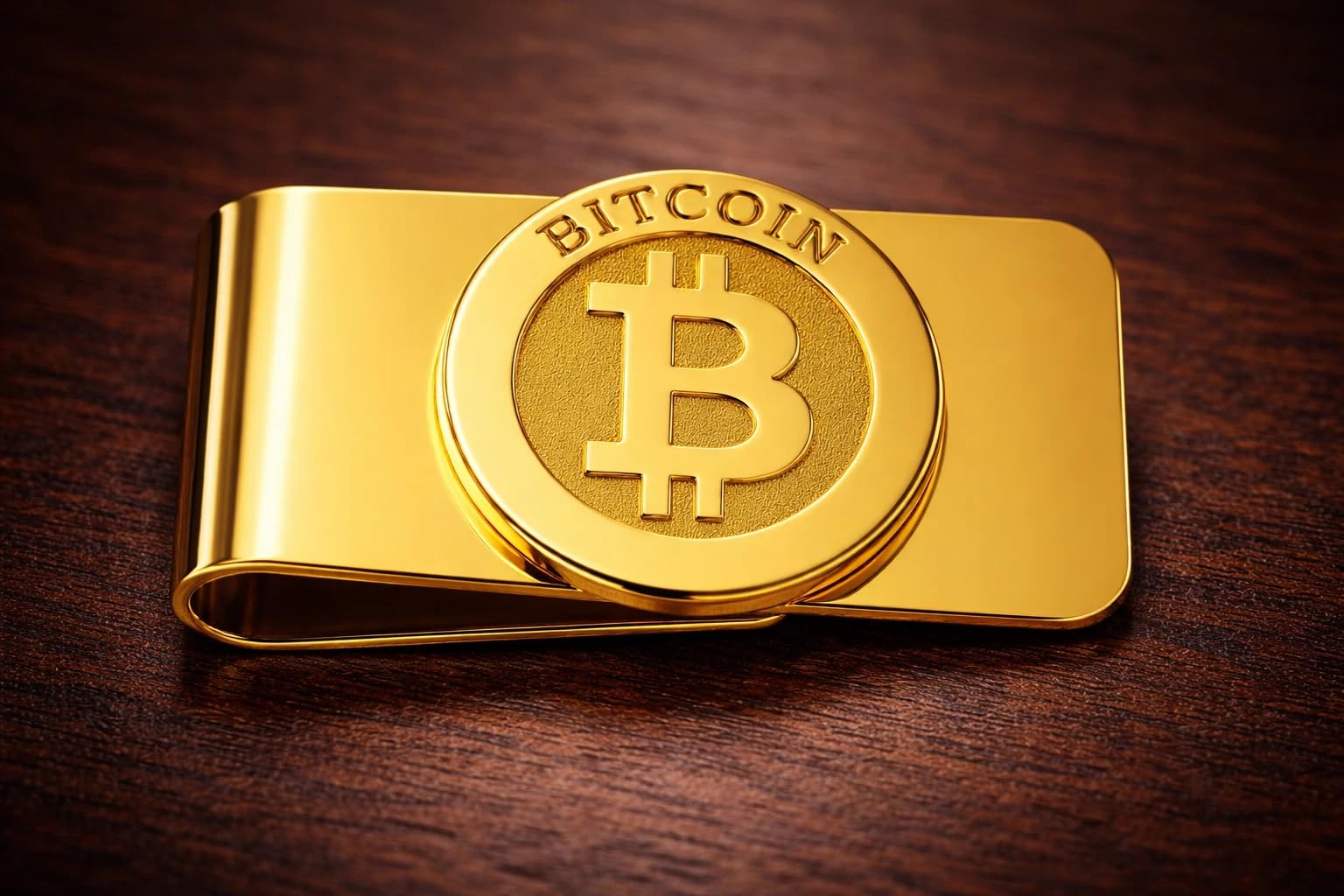 Bitcoin klips na banknoty ze szlachetnej stali szlachetnie pozłacany. Wygląda elegancko i szlachetnie dla mężczyzn ze stylem i klasą | klips na pieniądze | Money Clip | klips do pieniędzy |