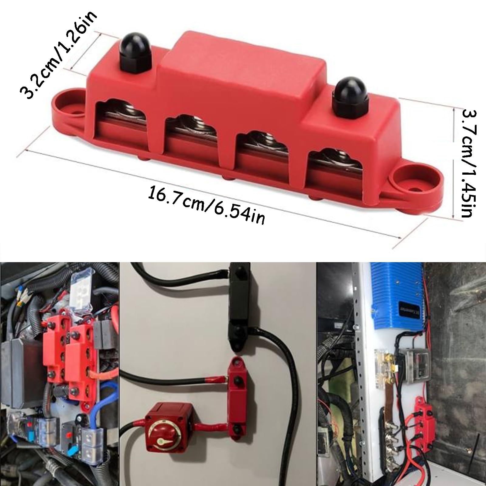 Blocco di Distribuzione M8, Morsettiera Distribuzione, Connettore a Bullone, con 4 bulloni, adatto per auto da 12V-48V, navi e sistemi di energia solare