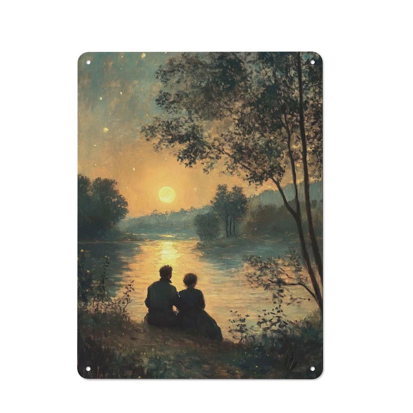Junmoney Sunset Romance By The River Garage Metal Sign 40X30cm, Retro Workshop Wall Decor For Tool Room, Garage, Studio Or Home Bar