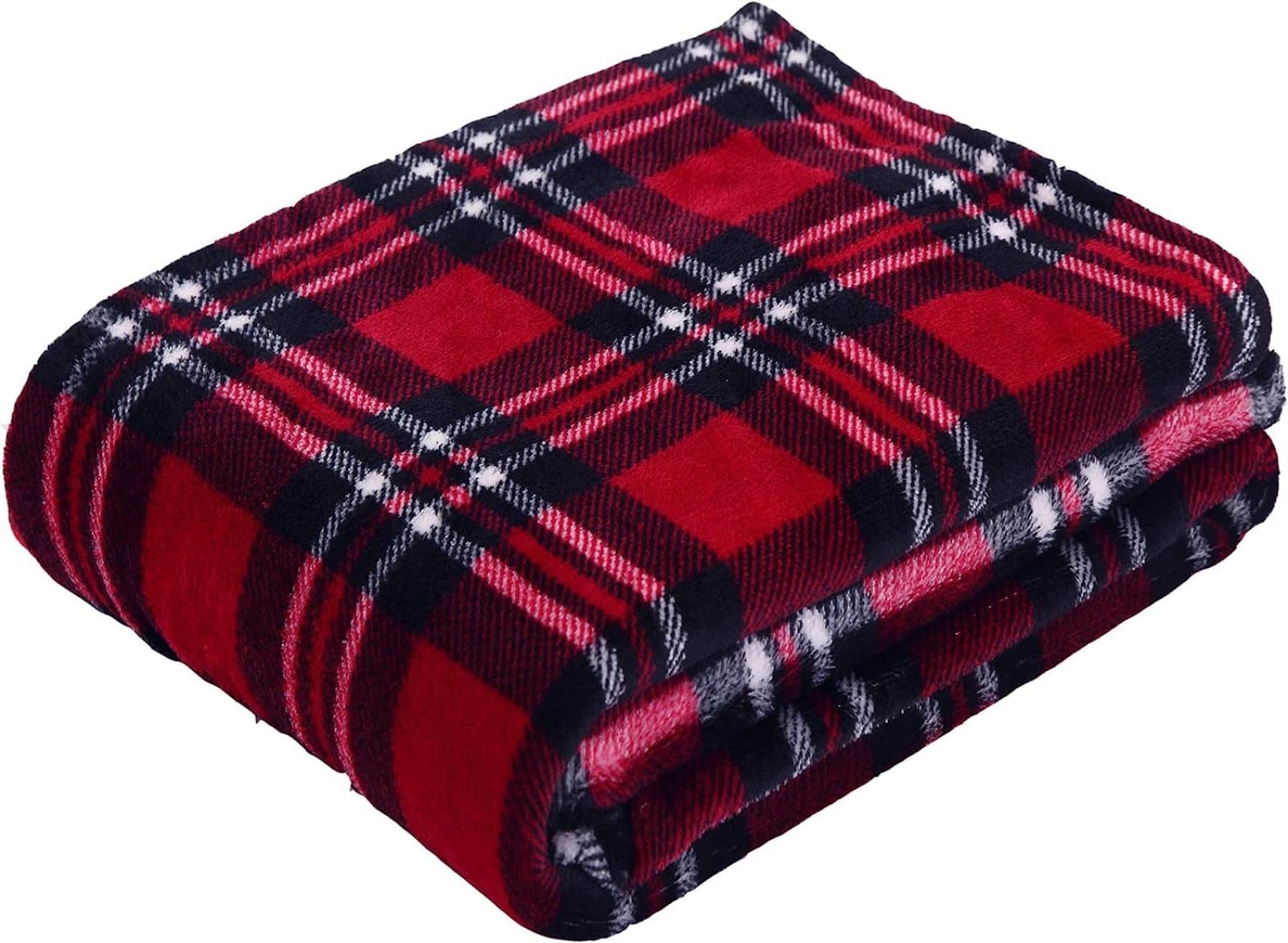 Kuscheldecke 220x240 Rot Kariert, Flanell Fleecedecke 3D Kariertes Muster Weiche und Warme Decke, als Sofadecke Wohndecke Tagesdecke Wolldecken, für Kinder Erwachsene