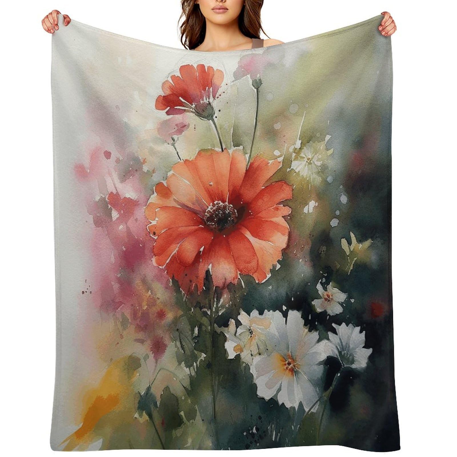 Flannel Fleece Throw Blanket - 50"x60" Super Soft Plush,Lightweight Wrinkle Resistant Cozy Watercolor Painting Blanket for Couch Sofa Bed Travel Camping and Gift
