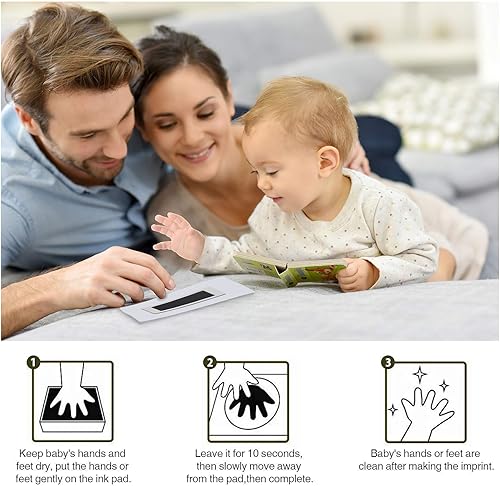 Kit de marco de huellas y huellas de manos para bebé, recuerdo de recién nacido, soporte de escritorio, recuerdo de ducha, almohadilla de tinta