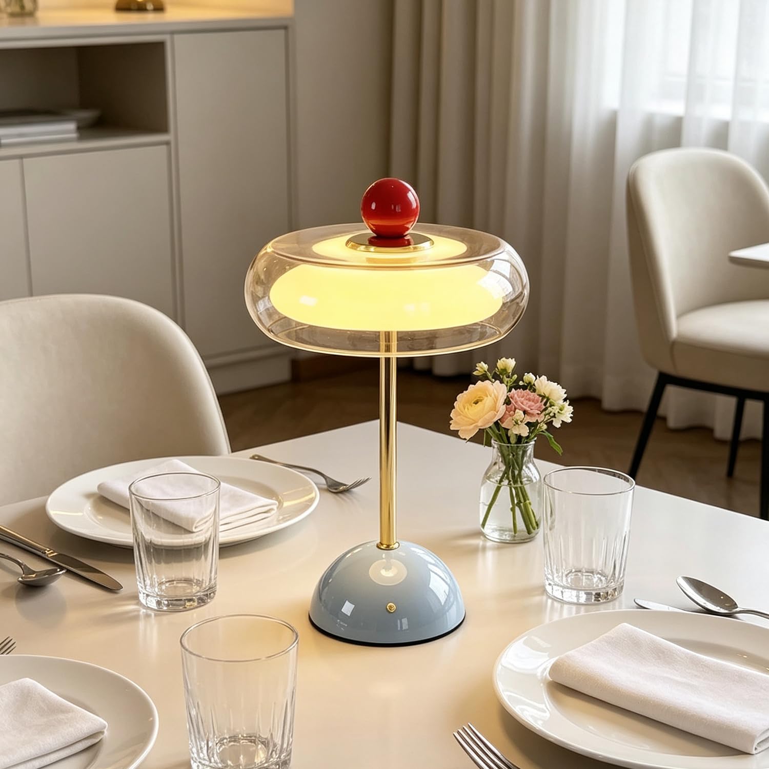 Lámpara de Mesa LED Inalámbrica Lámpara con Forma de Seta Batería Recargable USB Lámpara de Mesita de Noche Lámpara que Funciona con Pilas Lámpara Táctil Lámpara Decorativa Para el Dormitorio,Azul