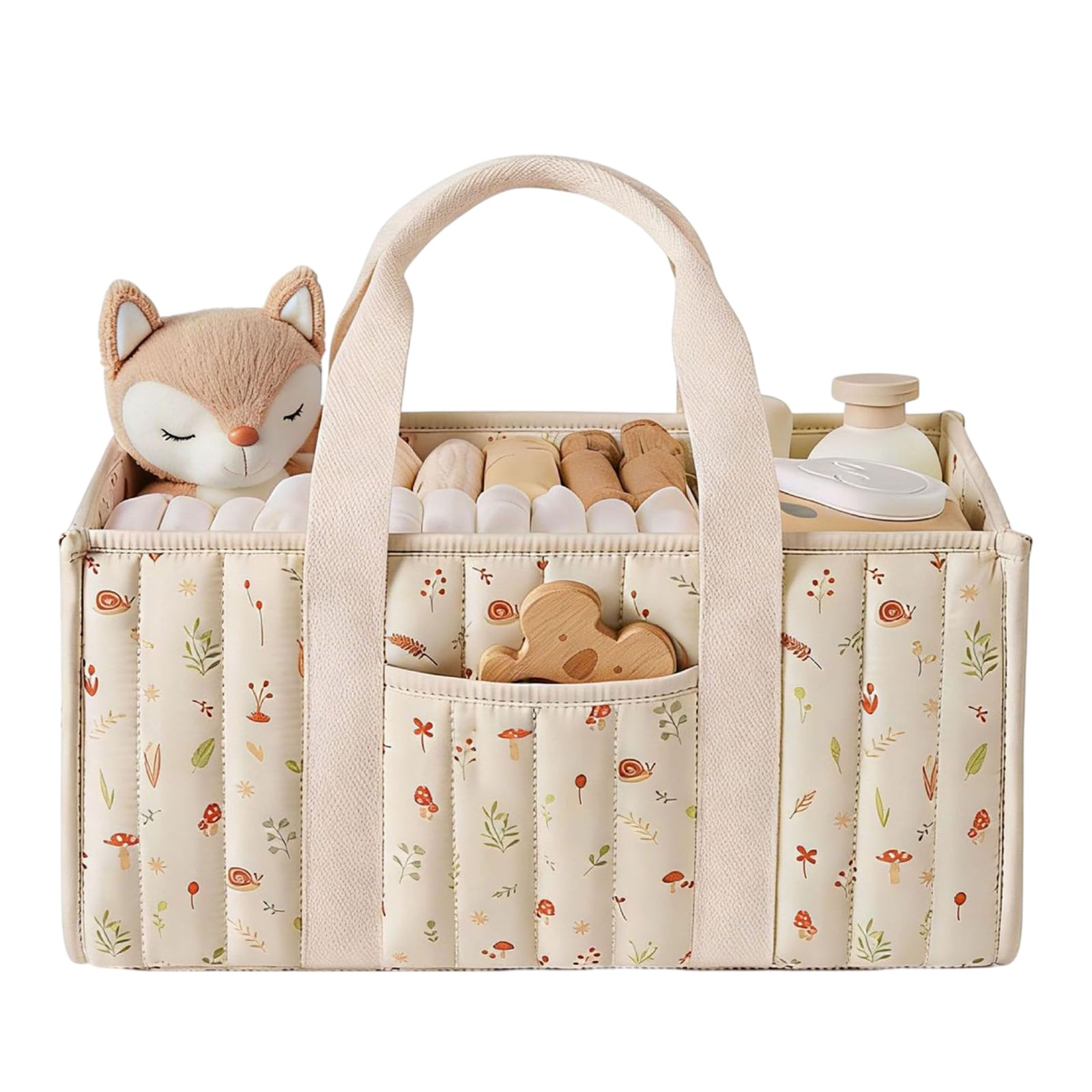 Nappy Caddy Organiser, Baby Woodland Diaper Caddy Nursery Large Capacity Stylish Nursery Storage Basket mmmy bag for Baby Shower Detachable Paste Dividers Nappy Basket Gift For Mum to Be