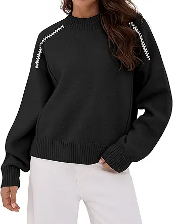 ZAFUL Sweaters for Women Crewneck Loose Fit Long Sleeve 2025 Fall Fashion Contrast Knit Pullover Tops