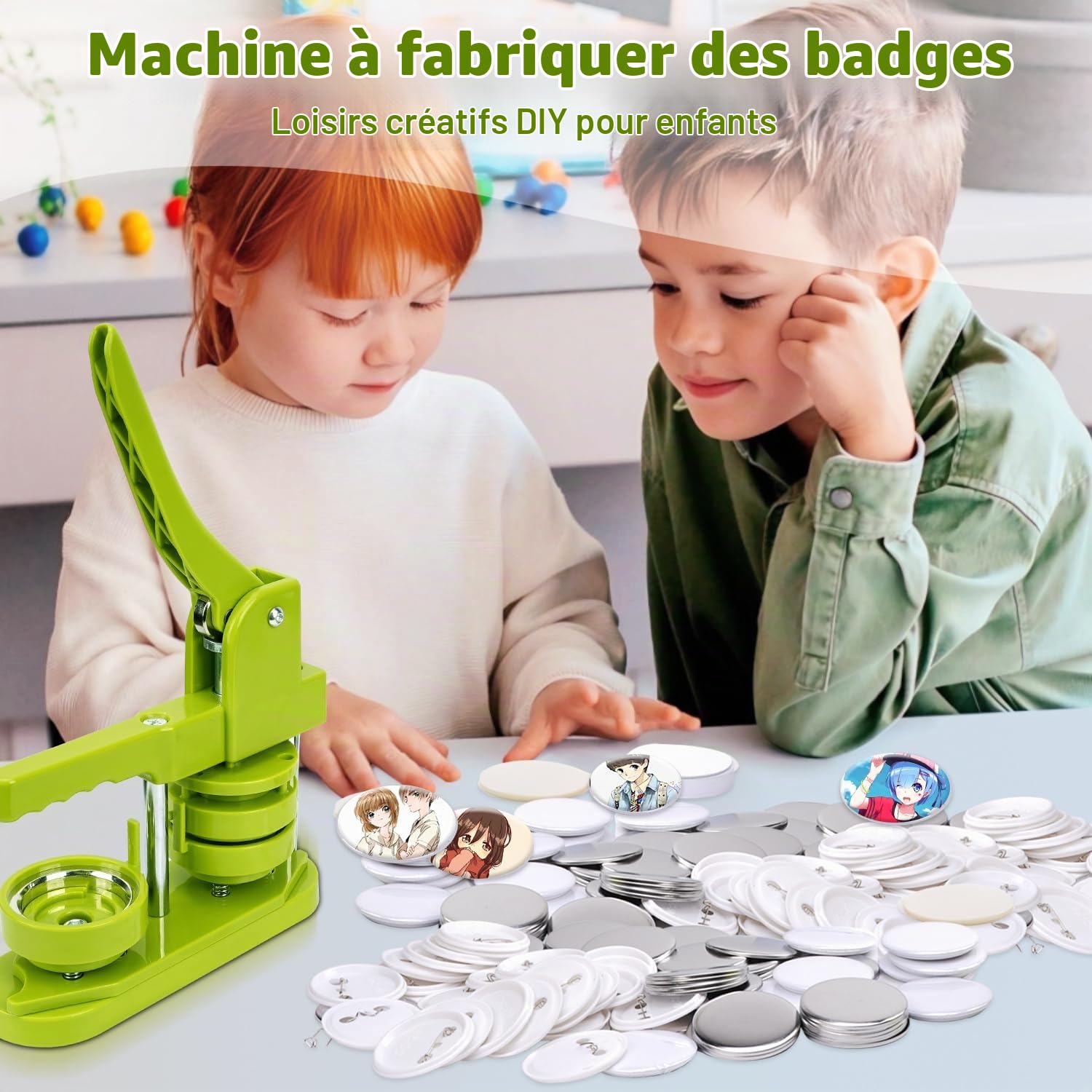 Machine à fabriquer des badges 58mm (2,25 in), kit de presse pour la fabrication de boutons avec 100 pièces de boutons et un cutter circulaire