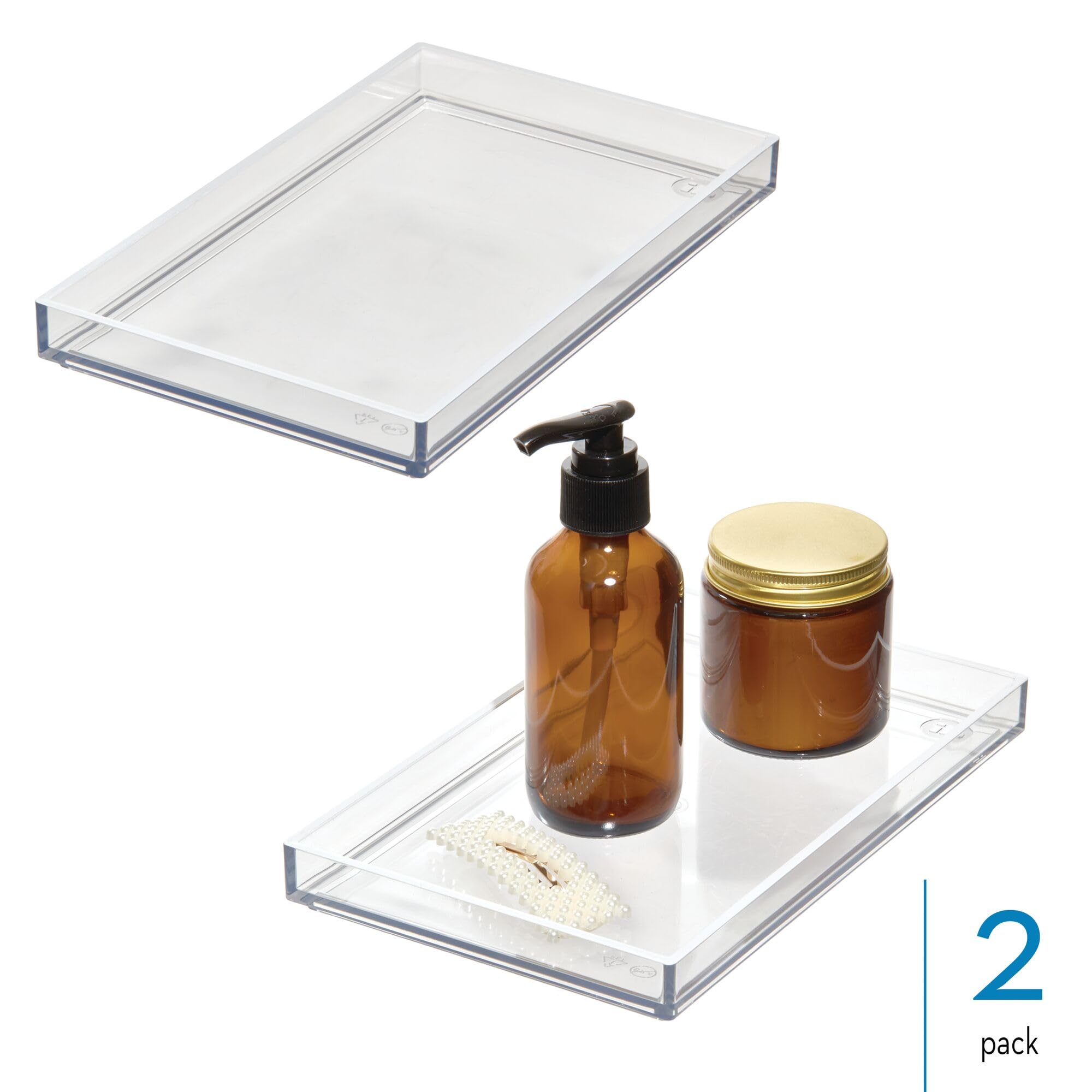 iDesign Vanity Bathroom Organization and Storage-Set of 2-Clear Tray