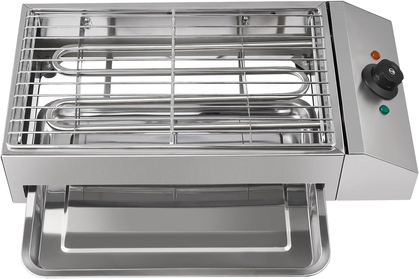 LOYALHEARTDY Electric Indoor Grill with the removable drip tray partially extended