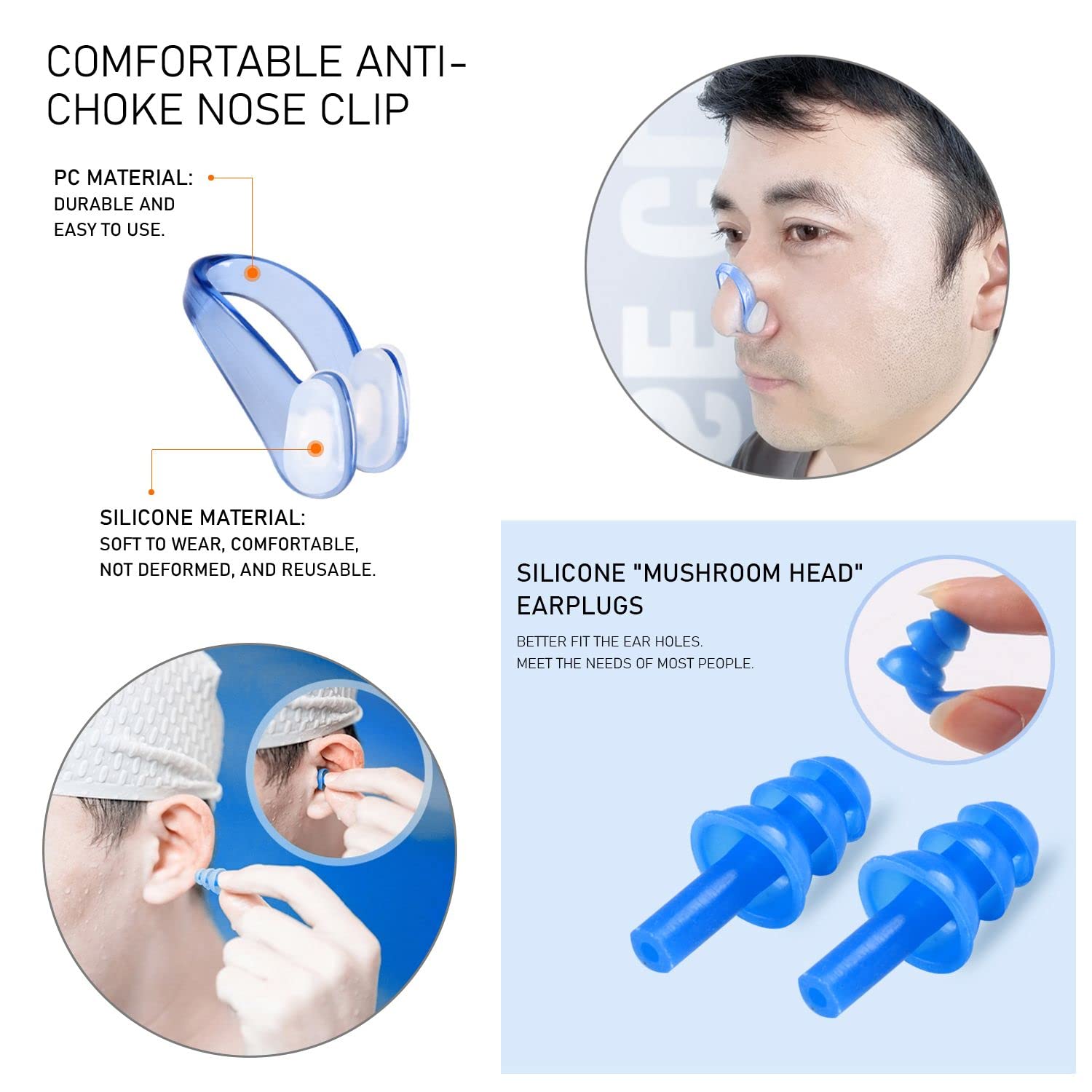 3 paia di tappi per le orecchie da nuoto in silicone per il nuoto per adulti impermeabili riutilizzabili in morbido silicone tappi per le orecchie per la doccia nuoto surf snorkeling e altri sport