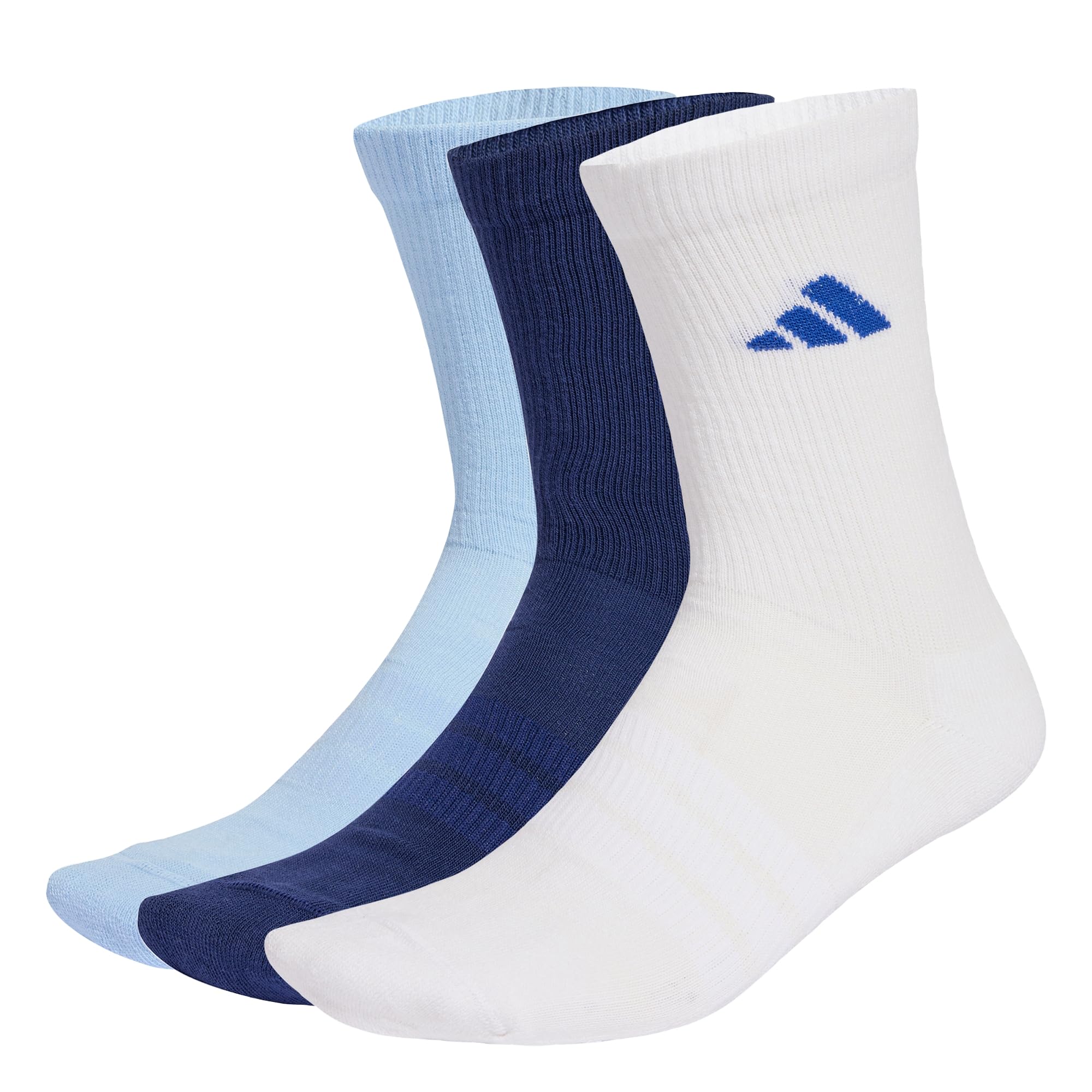 adidas Unisex CUSHIONED SPORTSWEAR CREW SOCKS 3 PAIR PACK, dark blue/white/glow blue, 37-40