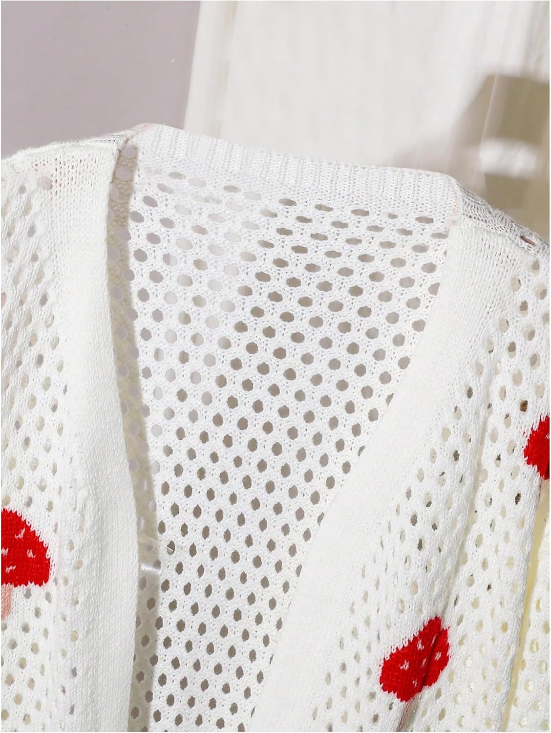 SweatyRocks Girl's Strawberry Print Crochet Cardigans Open Front Long Sleeve Hollow Out Sweater Cardigan