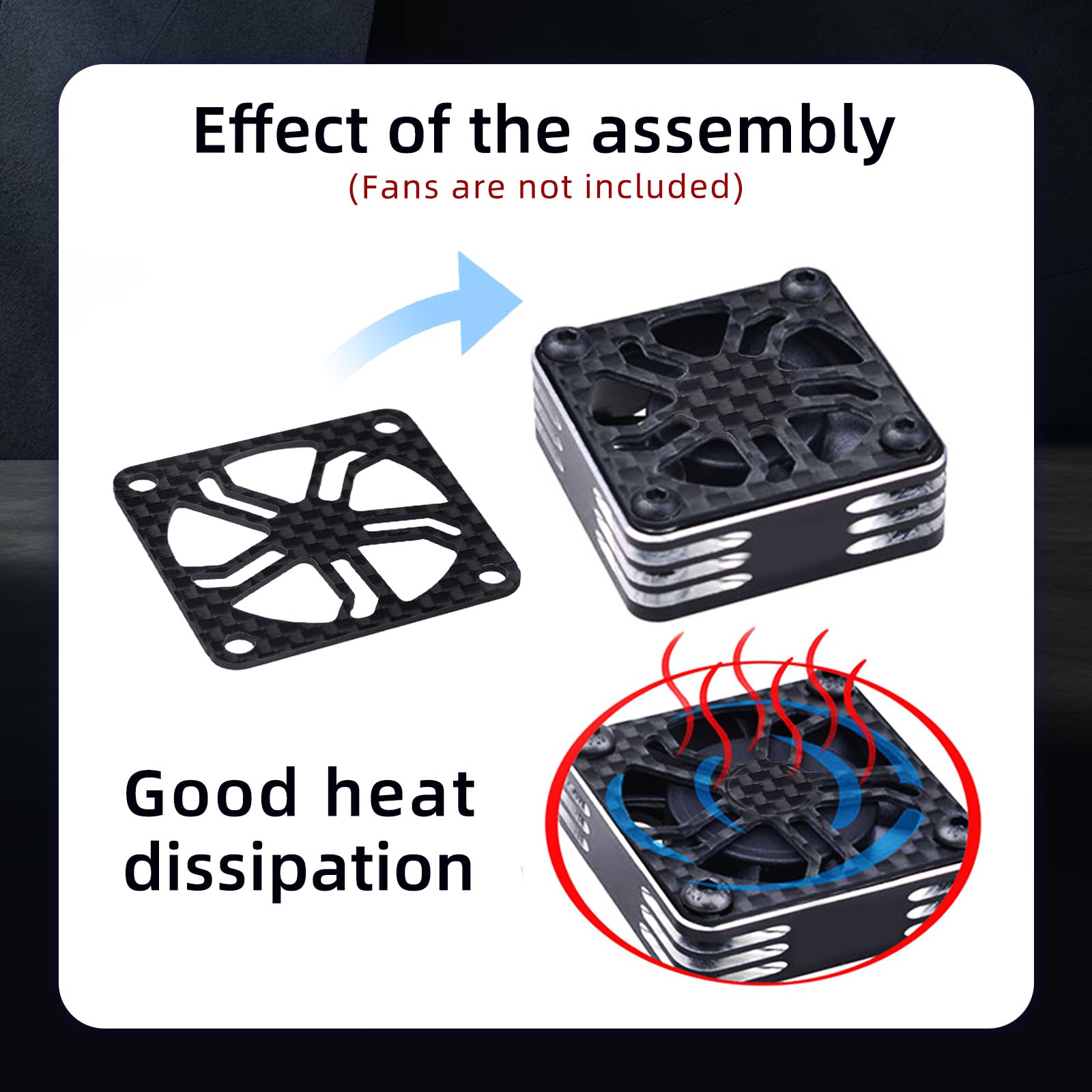 2Pcs RC Cooling Fan Cover, Carbon Fiber Electric Motor Cooling Fan Cover with Screw, Light Weight ESC Motor Heatsink Protector for RC Car Boat Truck Motor (40x40mm)