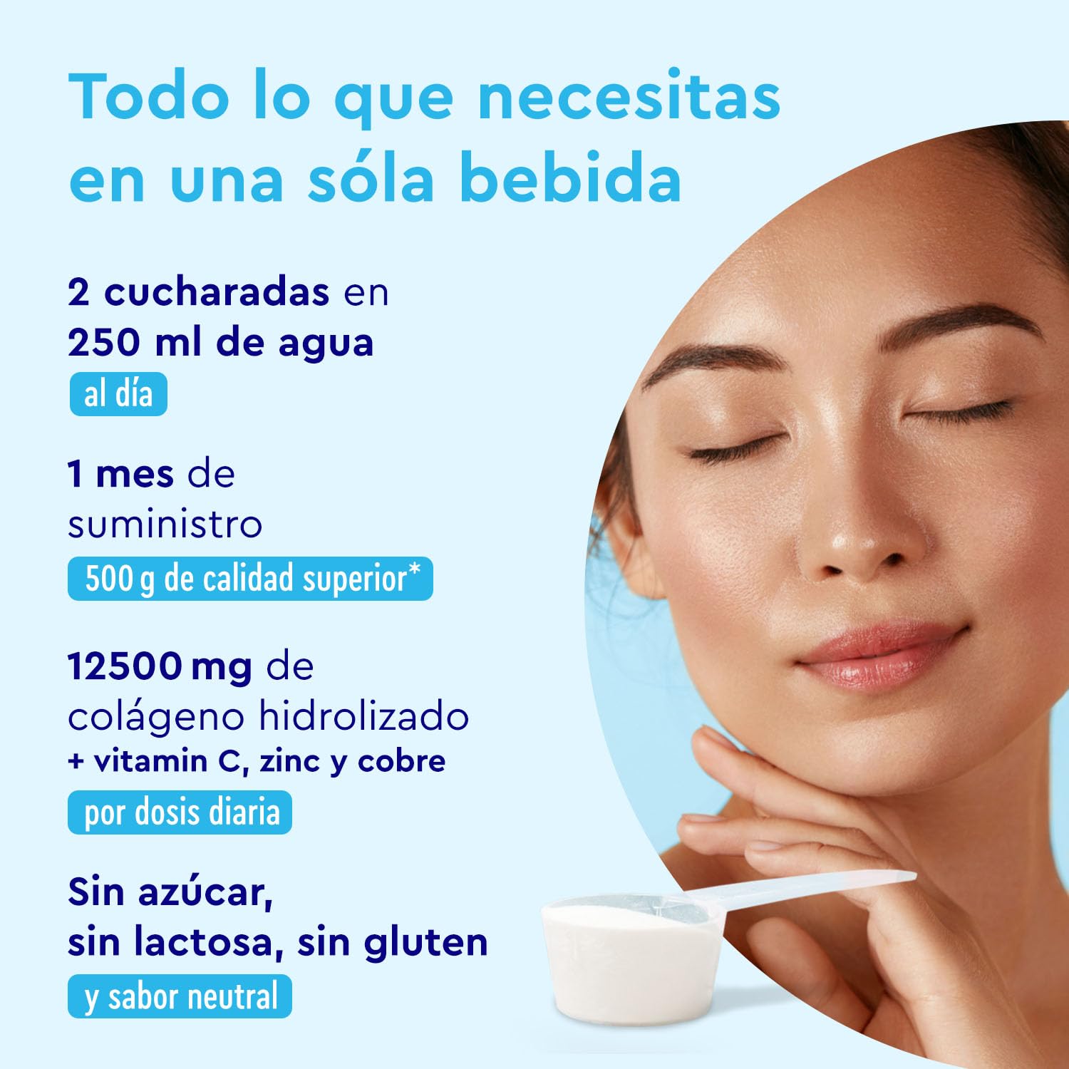 Colágeno Marino Hidrolizado 500g - Péptidos de Colágeno VERISOL® (Tipo I, III) - 12.500mg Colageno Hidrolizado puro - Con Vitamina C, Zinc y Cobre para piel, cabello y uñas - Sabor neutro