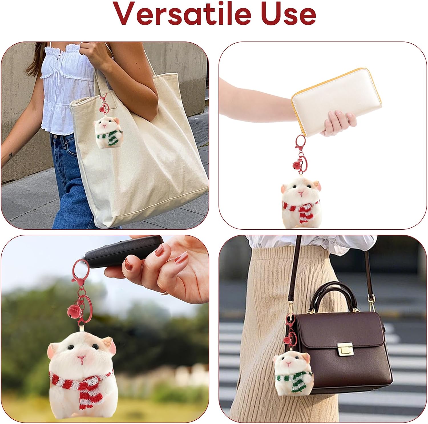 Plush Guinea Pig with Scarf Keychain - Winter Themed Bag Charms, Soft Furry Keyring for Women, Christmas Gift - Image 4