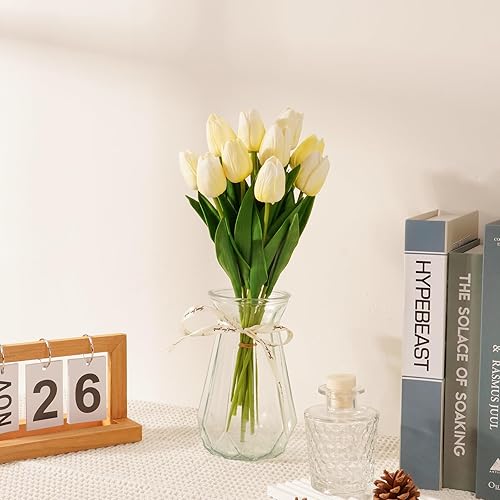 Miniatura 20 de 10 piezas de tulipanes rosados, flores falsas de poliuretano, tulipanes artificiales de tacto real, tallo único, tulipanes florales falsos, ramo