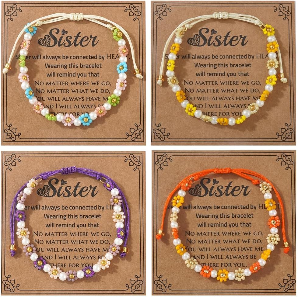 Boho Colorful Flower 5Pcs Stack Gold Plated Seed Bead Bracelets Set for Women, Cute Floral Lucky Rope Freshwater Pearl Adjustable String Jewelry, Spring Summer Wedding Friendship Gift - Image 5