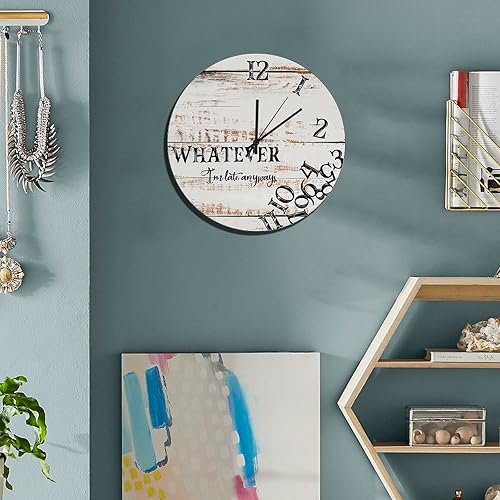 Miniatura 3 de Relojes de pared de madera divertidos Whatever I'm Late Anyways Reloj de pared silencioso sin tictac, funciona con pilas, decorativo para cocina,