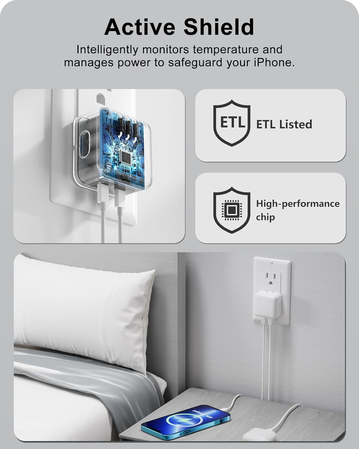 VHBW Dual USB C Wall Charger for iPhone 14, Fast 35W Dual USB-C Port Compact Power Adapter with Foldable Plug, Compatible with iPhone 14/13/12/11,iPad,MacBook Air M2 (Charer and Cable)