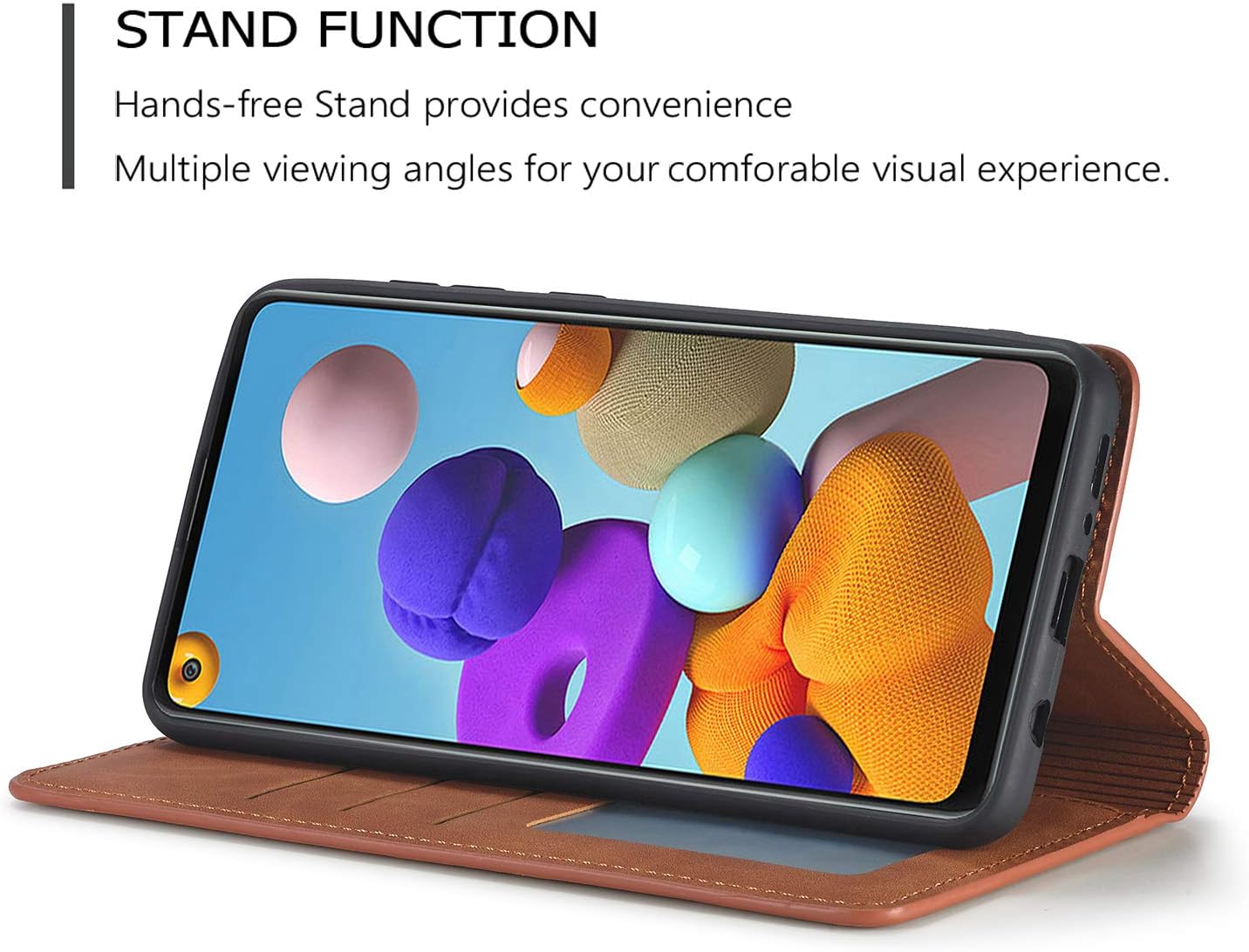 QLTYPRI for Samsung Galaxy A13 5G Case, Premium PU Leather Cover TPU Bumper with Card Holder Kickstand Hidden Magnetic Adsorption Shockproof Flip Wallet Case for Samsung Galaxy A13 5G/A04s - Brown - Image 3