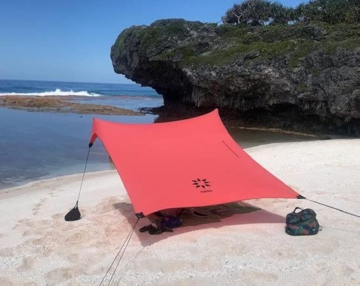 Neso Tent Beach Tent with Sand Anchor Portable Canopy Sun Shade 84" x 7') Patent Pending Reinforced Corner Leaf Red