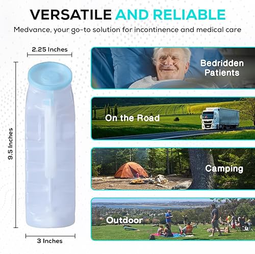 Miniatura 2 de MedVance - Urinarios para hombres de 33.8 fl oz con tapa pop a prueba de derrames que brilla en la oscuridad, botellas de plástico para orina para