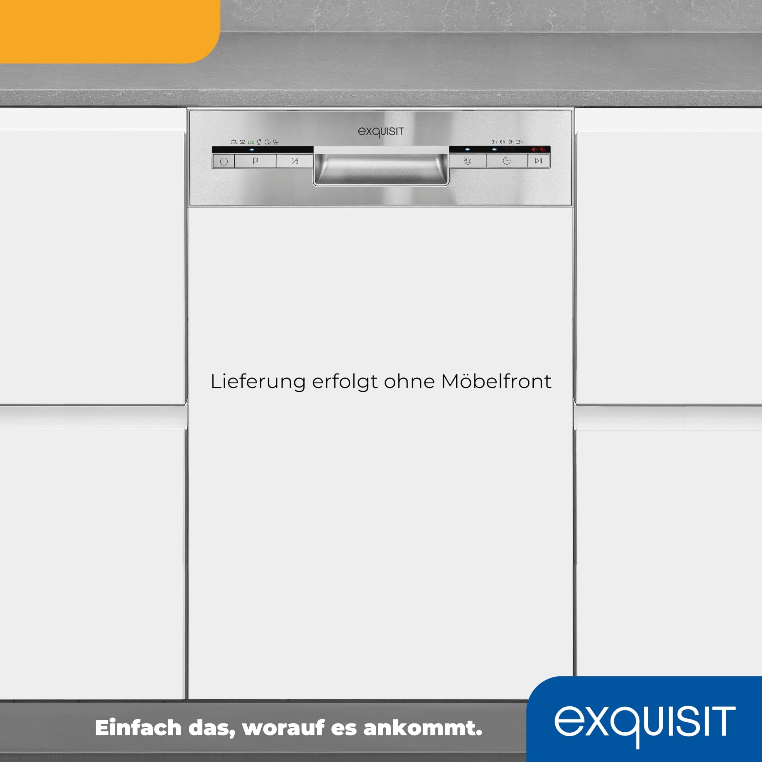 Exquisit Einbaugeschirrspüler 45 cm Teilintegriert Inox 9 Maßgedecke 6 Programme ECO Glas 9 L Wasserverbrauch Startzeitvorwahl EGSP51009-EB-030E