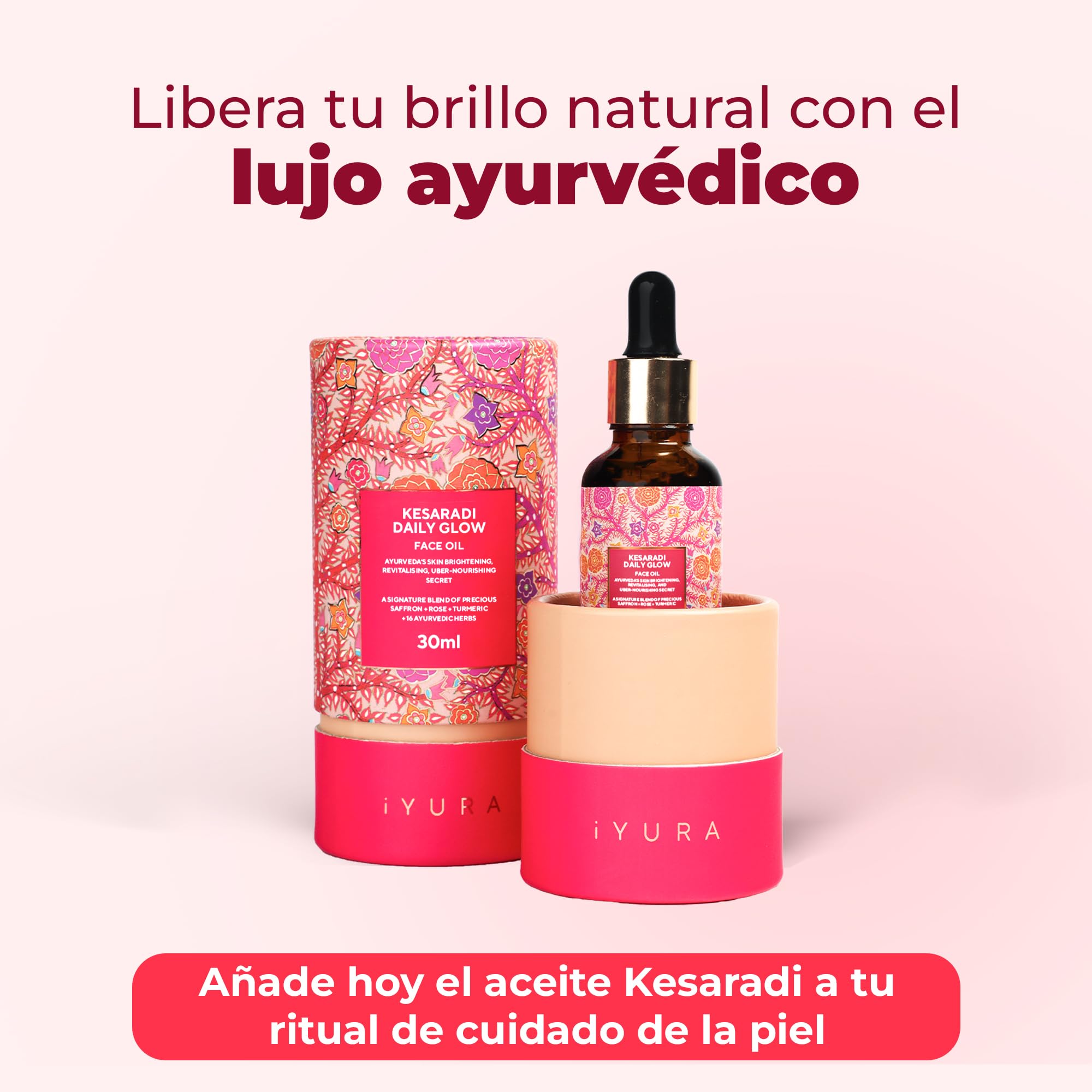 iYURA Kesaradi Daily Glow | Clínicamente probado para blanquear e hidratar la piel | Para pieles secas y sensibles | Aceite facial 100% natural de absorción rápida | Azafrán y cúrcuma | 30 ml