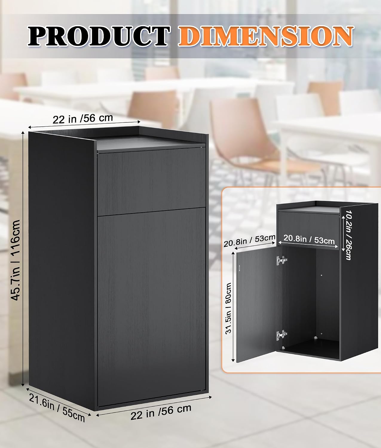 50 Gallons Wooden Trash Cabinet, Large Freestanding Kitchen Trash Bin, Wood Garbage Recycling Pet Proof Trash Can for Living Room, Restaurant, Cafeteria, School, Mahogany, Black